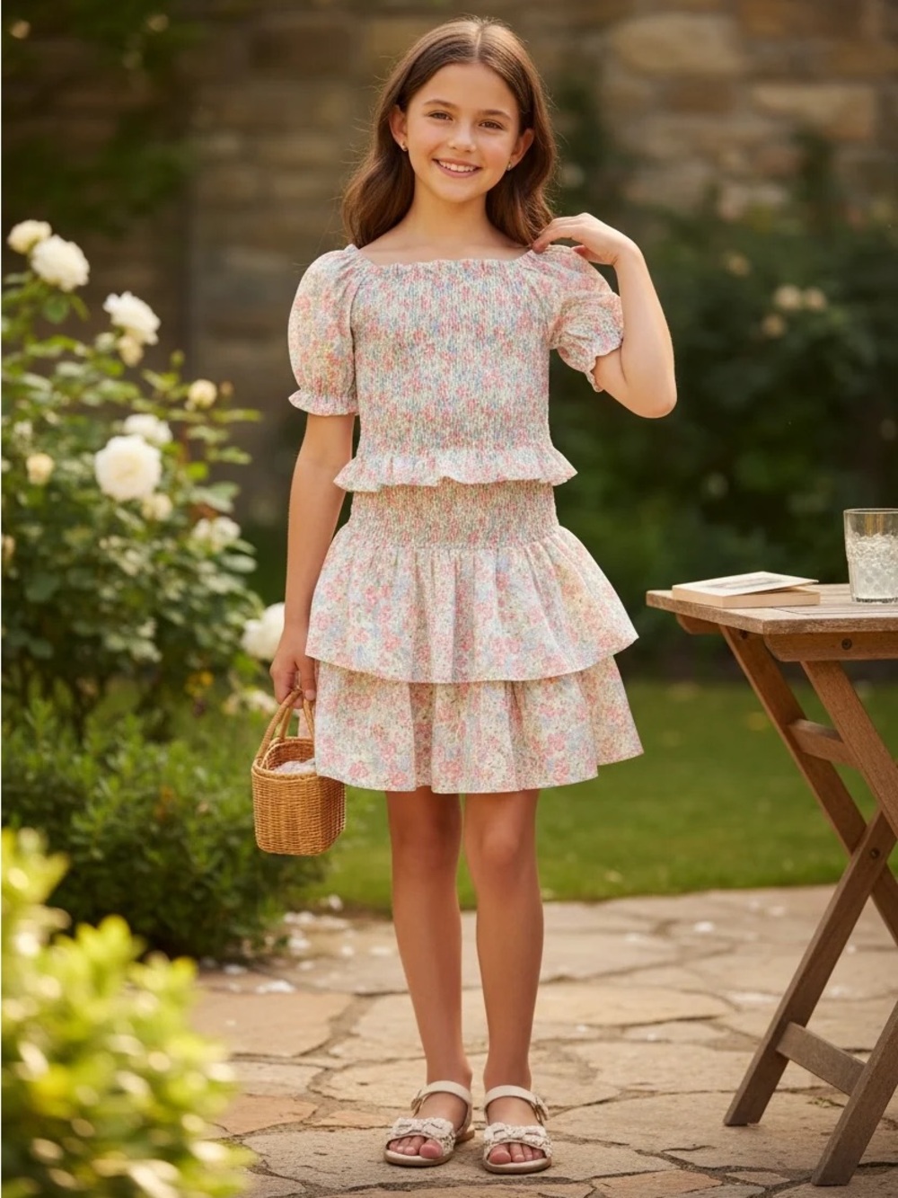 FLORAL SMOCKED BODICE SKIRT SET - LULU BEBE